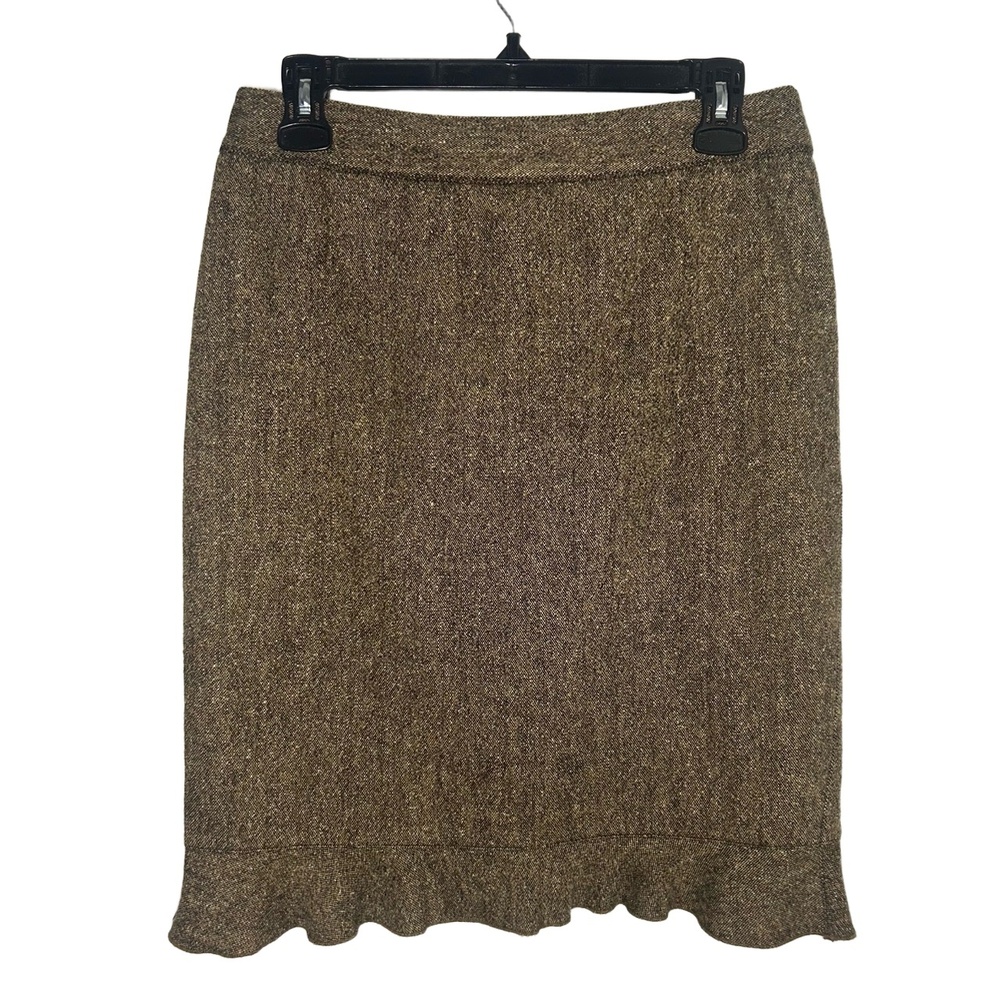 Vintage Club Monaco Wool Blend Brown Tweed Ruffled Hem Skirt Size 4